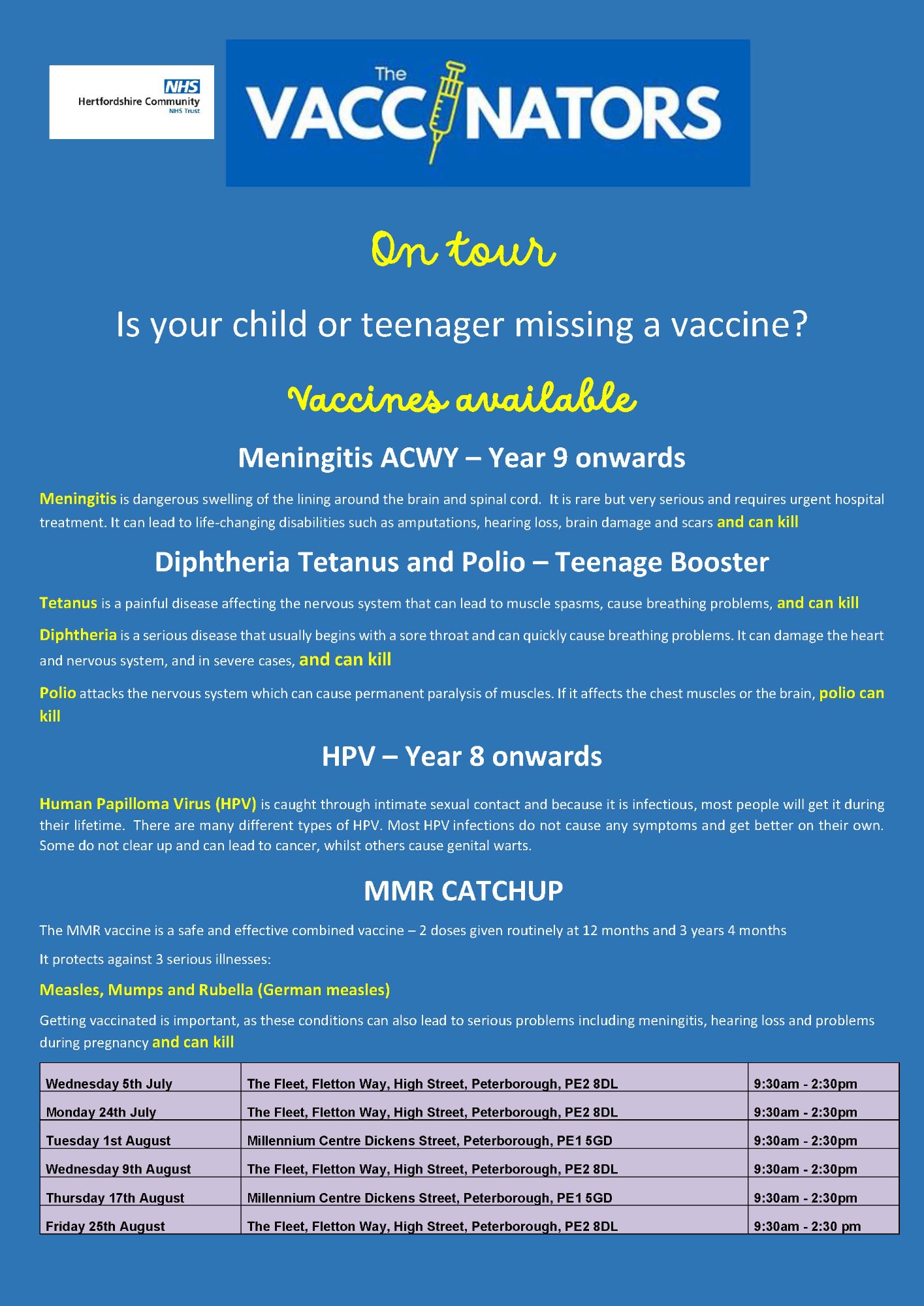 NHS - Is your child/teenager missing a vaccine?  -Locations
