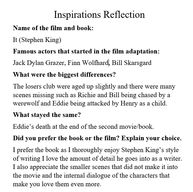 Inspirations Reflection - IT by Stephen King