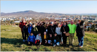 QKA and Polish students at the top of the hill at Calvary, Nitra